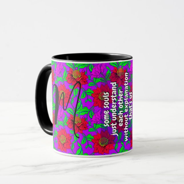 Cute Sister Quote & Blommigt Monogram | Speciell g Mugg (Framsida vänster)