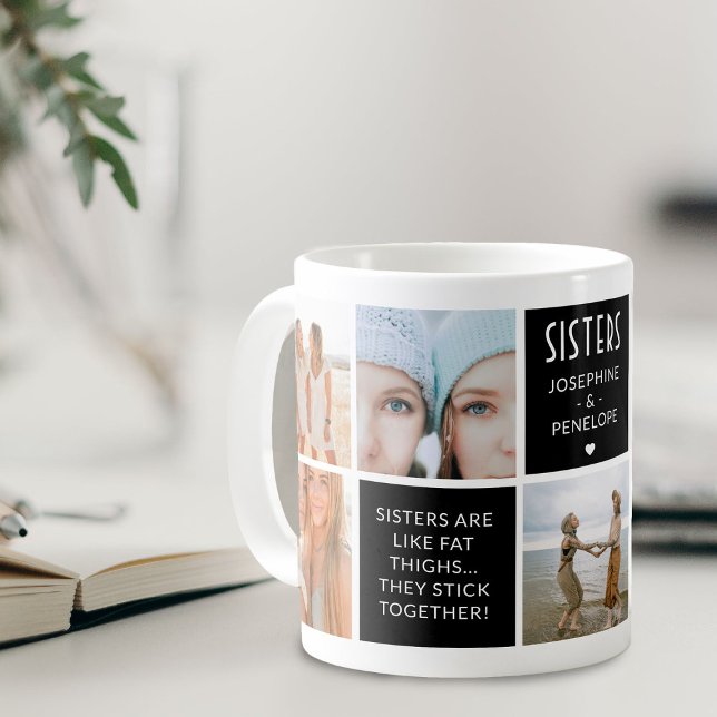 Cute Sisters Photo Collage & Quote Block Modern Kaffemugg (Skapare uppladdad)