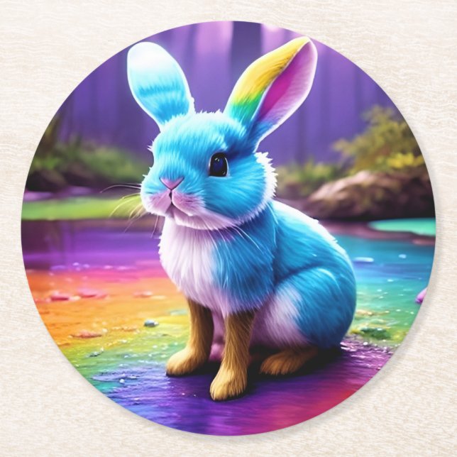 Cute Sitta Blue Bunny Porträtt-36558 Underlägg Papper Rund (Framsidan)