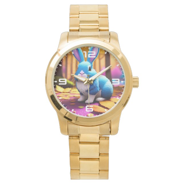 Cute Sitta Blue Bunny Porträtt Armbandsur (Framsida)