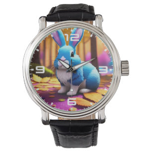 Cute Sitta Blue Bunny Porträtt Armbandsur