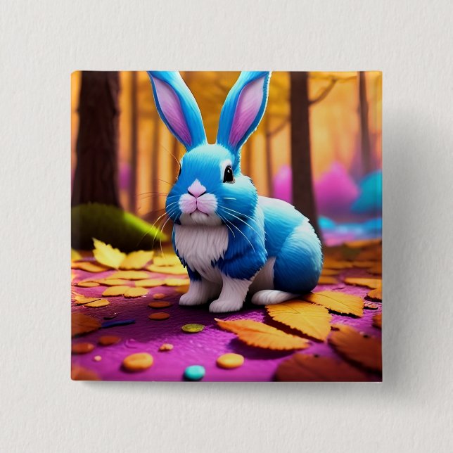 Cute Sitta Blue Bunny Porträtt Knapp (Framsida)