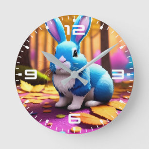 Cute Sitta Blue Bunny Porträtt Rund Klocka
