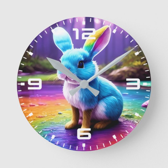Cute Sitta Blue Bunny Porträtt Rund Klocka (Framsida)
