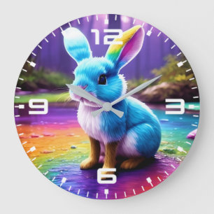 Cute Sitta Blue Bunny Porträtt Stor Klocka