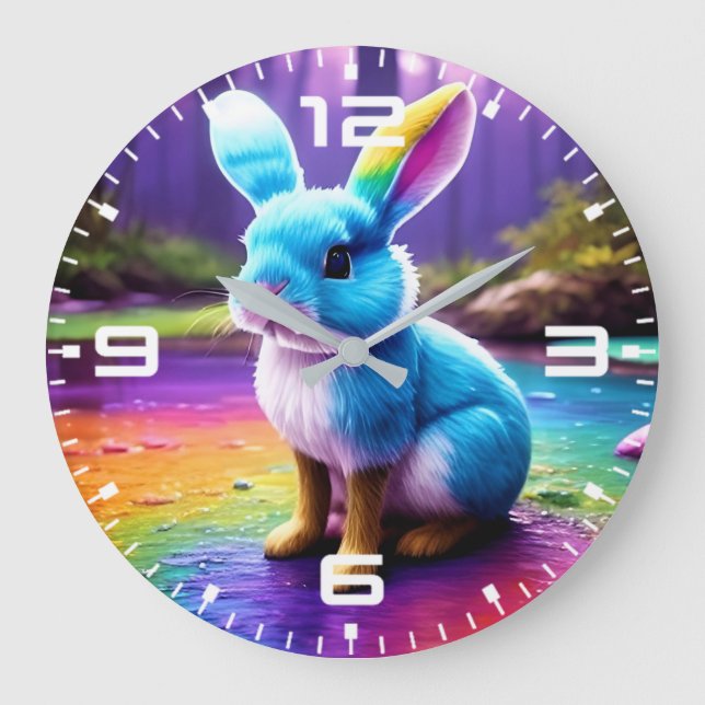 Cute Sitta Blue Bunny Porträtt Stor Klocka (Framsida)