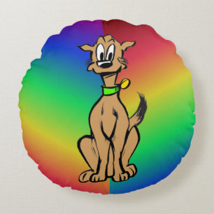Cute Sitta Hund, Rainbow Kids Round Pillow Rund Kudde