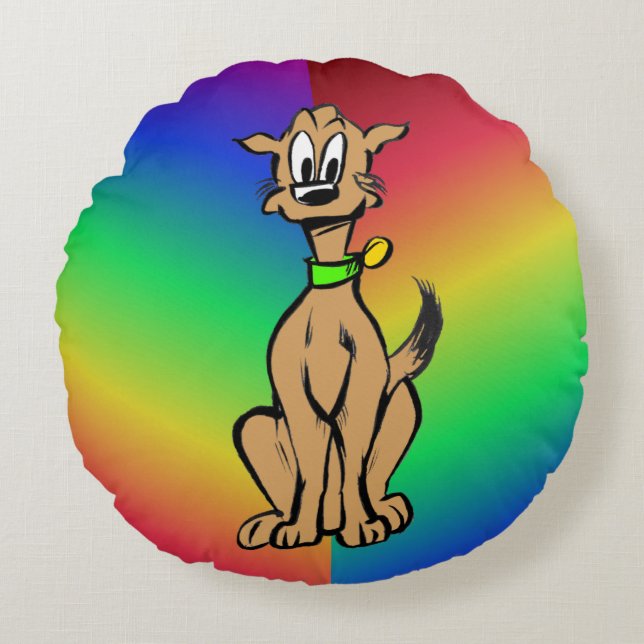 Cute Sitta Hund, Rainbow Kids Round Pillow Rund Kudde (Framsidan)