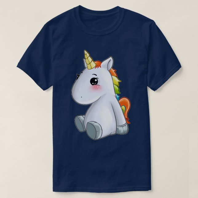 Cute Sitta Unicorn med Rainbow Mane Gift Idea T Shirt (Design framsida)
