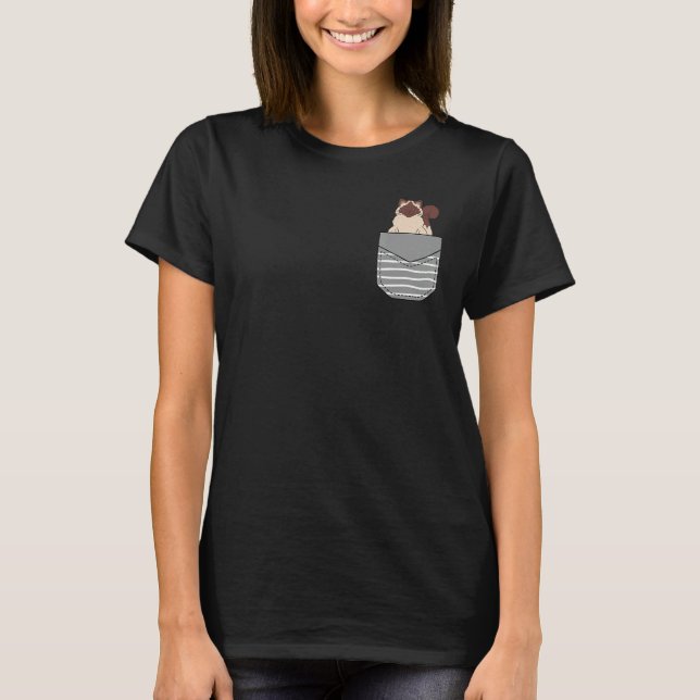 Cute Sitting Ragdoll Cat In Pocket T Shirt (Framsida)