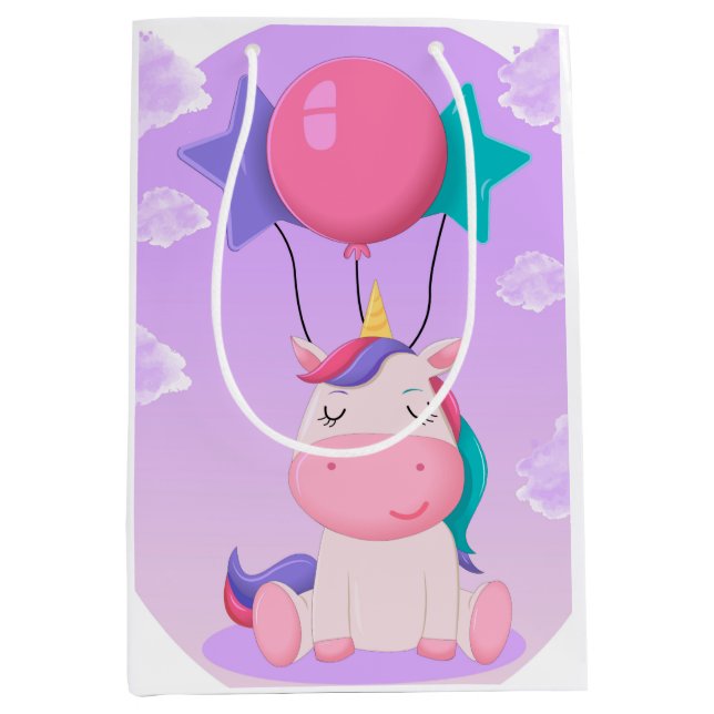 Cute Sitting Unicorn and Balloons Lilac (Framsidan)