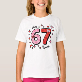 Cute Six Seven Meme – Pink & Red 6 7 with Hearts T Shirt