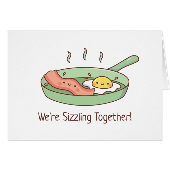 Cute Sizzling Together, Bacon and Egg Doodle Hälsningskort (Framsidan Horizontal)