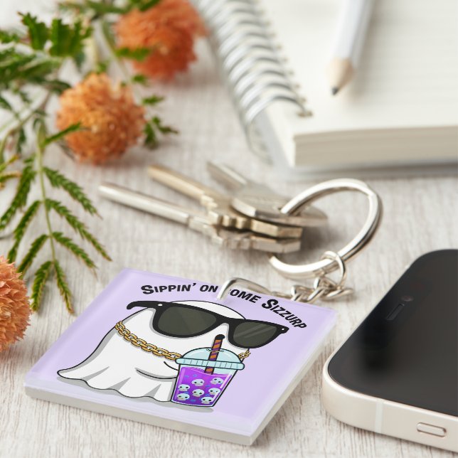 Cute Sizzurp Ghost Keychain – Funny Kawaii Ghost C (Högra Framsidan)