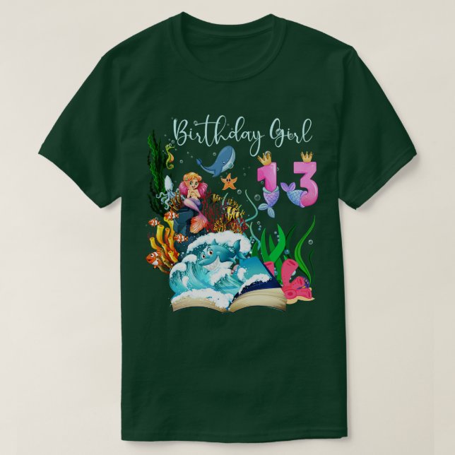 Cute Sjöjungfru 13:e födelsedagsflickan T Shirt (Design framsida)