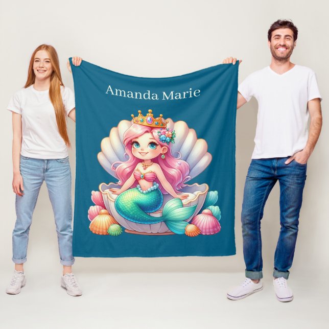 Cute sjöjungfru älskare add namn fleecefilt (På plats)