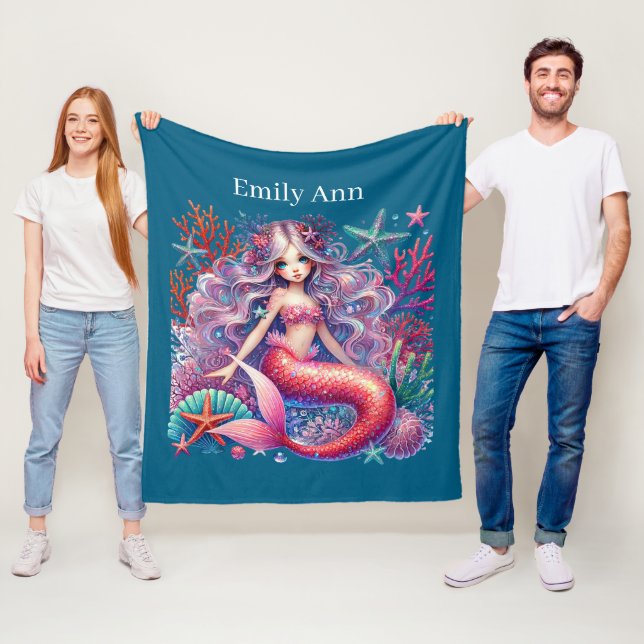 Cute sjöjungfru älskare add namn fleecefilt (På plats)