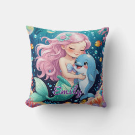 Cute Sjöjungfru and Dolphin Pillow - Personlig Kudde