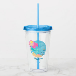 Cute Sjöjungfru Beach Girl Rosa Hair Take Away Mugg