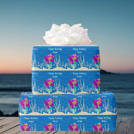 Cute Sjöjungfru Birthday Girl Anpassningsbar Blue Presentpapper