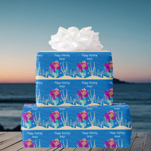 Cute Sjöjungfru Birthday Girl Anpassningsbar Blue Presentpapper