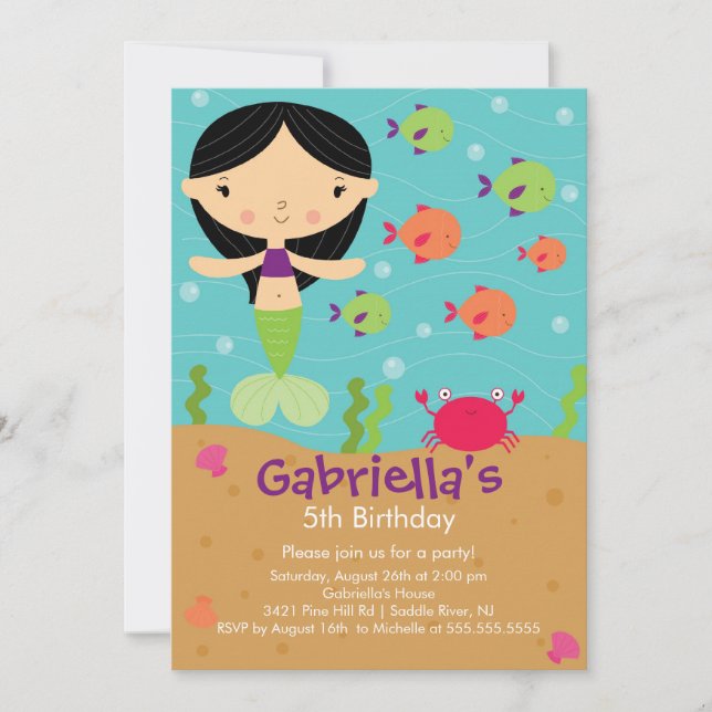Cute Sjöjungfru Birthday-inbjudan Inbjudningar (Framsida)