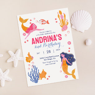 Cute Sjöjungfru Birthday-inbjudan Inbjudningar