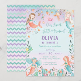Cute Sjöjungfru Birthday Rainbow under Sea Inbjudningar
