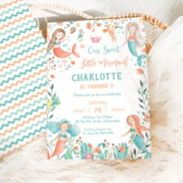 Cute Sjöjungfru Birthday under Sea Flicka Inbjudningar