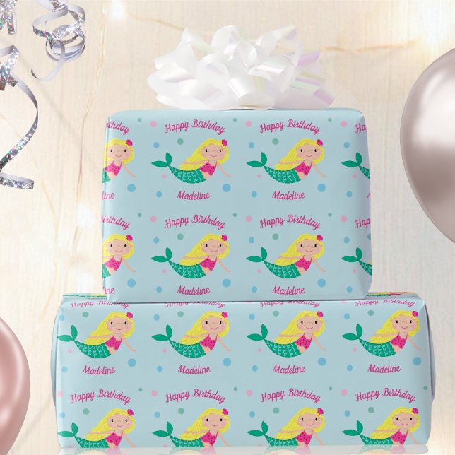 Cute Sjöjungfru Blue Personlig Birday Presentpapper (Skapare uppladdad)