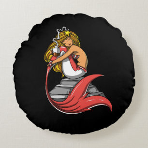 Cute Sjöjungfru Coffee Drinking Älskare Magic Ocea Rund Kudde