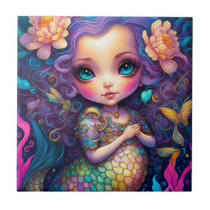 Cute Sjöjungfru Fantasy Art Kakelplatta