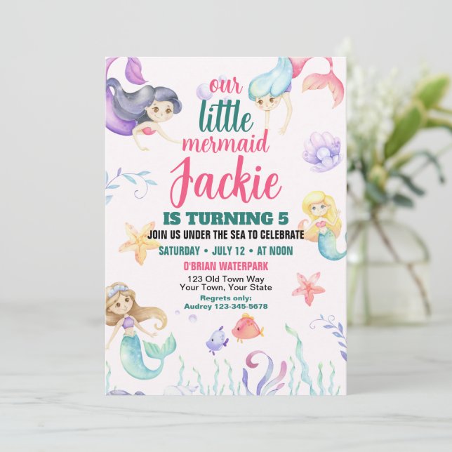 Cute Sjöjungfru Födelsedagsfest inbjudan (Stående Fram)