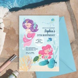 Cute Sjöjungfru Födelsedagsfest inbjudan