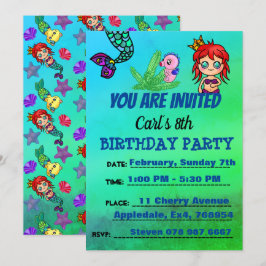 Cute Sjöjungfru Födelsedagsfest Oceanen Inbjudningar