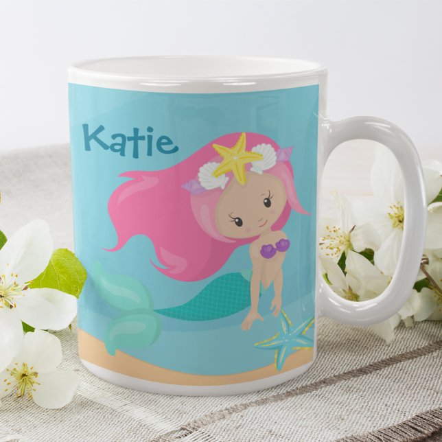Cute Sjöjungfru Girl Anpassningsbar Kids Ocean Bea Kaffemugg (Skapare uppladdad)