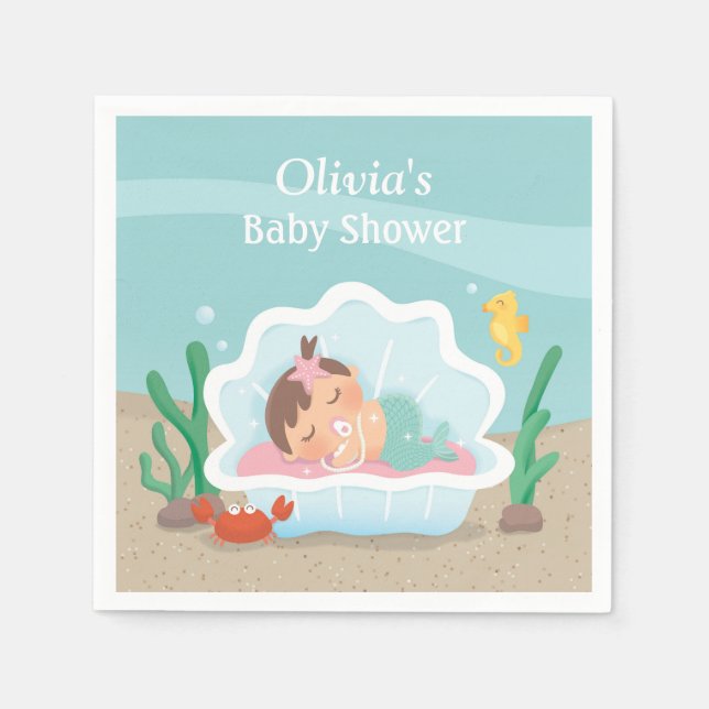 Cute Sjöjungfru Girl Baby Shower Party Napkins Pappersservett (Framsidan)
