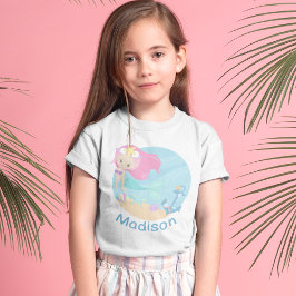 Cute Sjöjungfru Girl Beach Födelsedagsfest Anpassn T Shirt