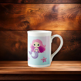 Cute Sjöjungfru Girl-Födelsedagsfest Benporslin Mugg