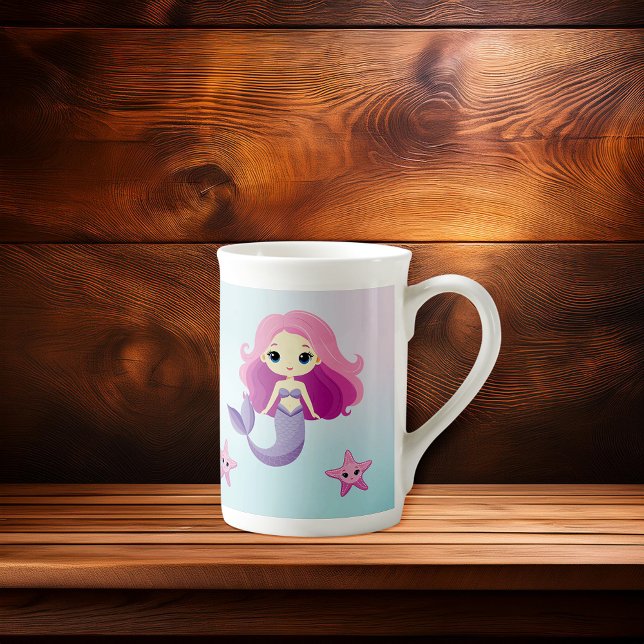 Cute Sjöjungfru Girl-Födelsedagsfest Benporslin Mugg (Skapare uppladdad)