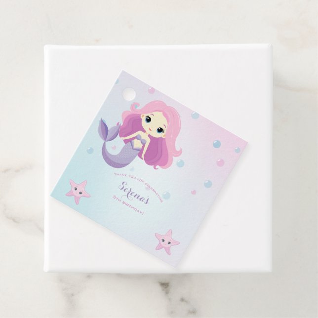 Cute Sjöjungfru Girl-Födelsedagsfest Gåvor Etiketter (På plats)