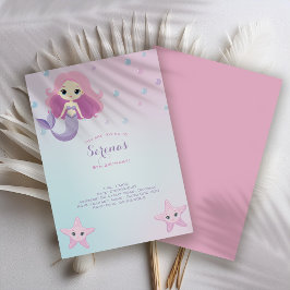 Cute Sjöjungfru Girl-Födelsedagsfest Inbjudningar