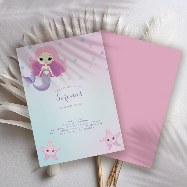 Cute Sjöjungfru Girl-Födelsedagsfest Inbjudningar (Skapare uppladdad)