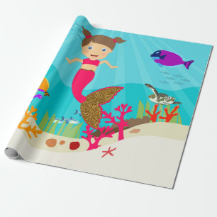 Cute Sjöjungfru Girl in Colorful Ocean Presentpapper