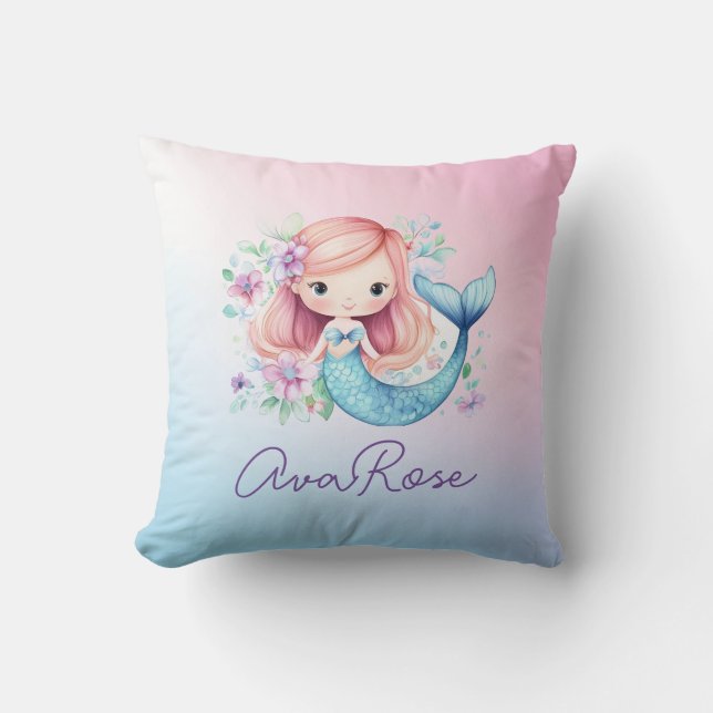 Cute Sjöjungfru Girls Personlig Nursery Cushion Kudde (Framsida)