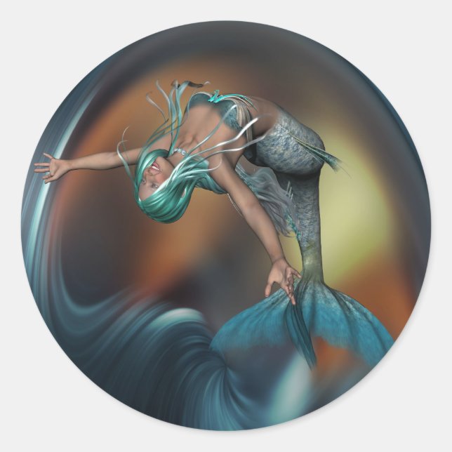 Cute Sjöjungfru Joyully Swimming Runt Klistermärke (Framsida)