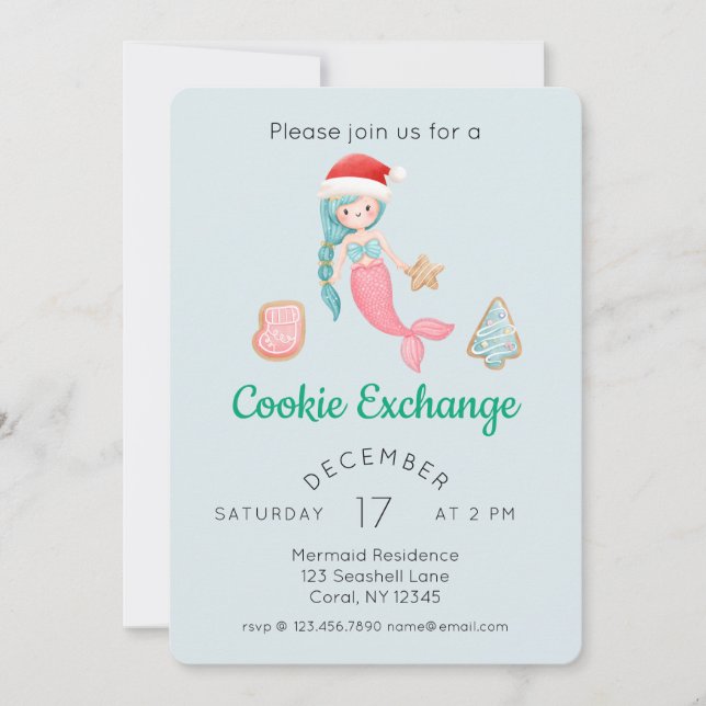Cute Sjöjungfru - jul - cookie Exchange Party Inbjudningar (Framsida)