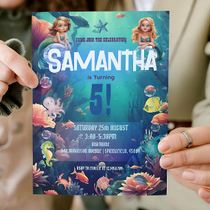 Cute Sjöjungfru Kid Födelsedagsfest inbjudan