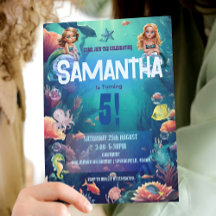 Cute Sjöjungfru Kid Födelsedagsfest inbjudan