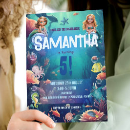 Cute Sjöjungfru Kid Födelsedagsfest inbjudan